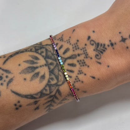 Sterling Silver Gold Plated Rainbow CZ Tennis Bracelet