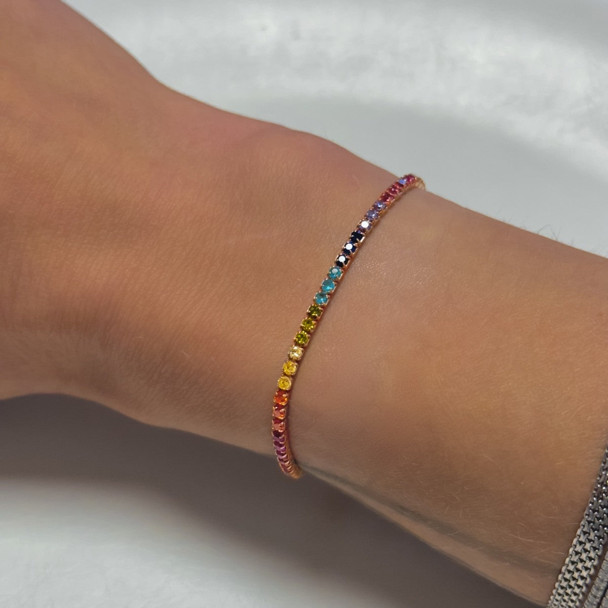 Sterling Silver Gold Plated Rainbow CZ Tennis Bracelet