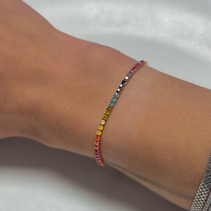 Sterling Silver Gold Plated Rainbow CZ Tennis Bracelet