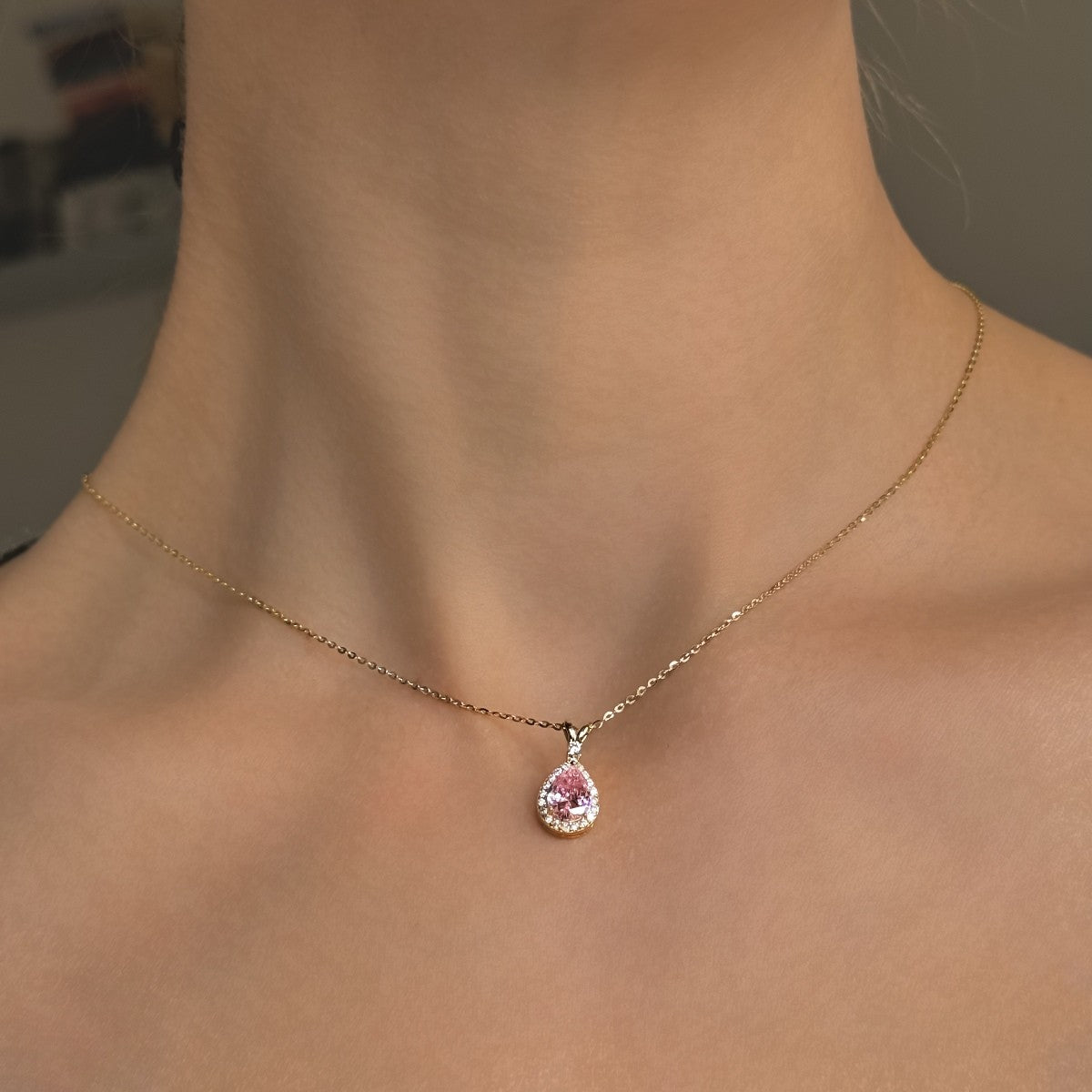 Sterling Silver Rhodium Plated CZ Teardrop Necklace