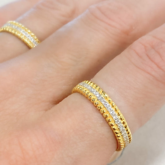 Sterling Silver CZ Band Ring with Gold Plated Sides