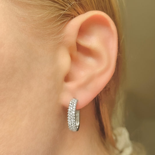 Sidabriniai auskarai su 3 eilėmis cirkonių angl. užsegimu