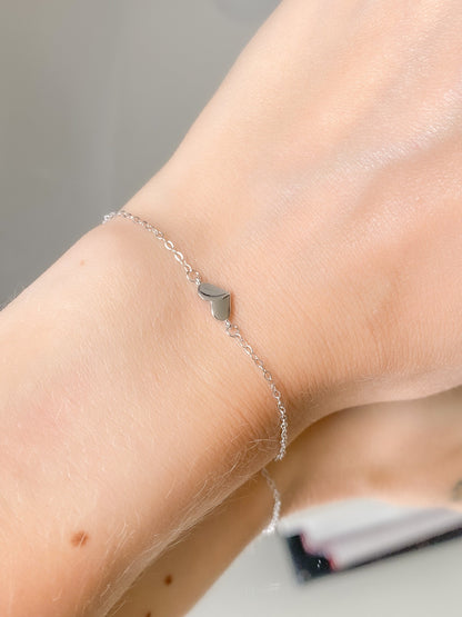 Sterling Silver Rhodium Plated Heart Chain Bracelet