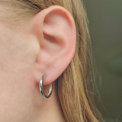 Sterling Silver Rhodium Plated 12 - 20 mm Hoops