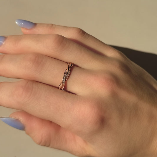 Sterling Silver Rose Gold Plated Twisted CZ Ring
