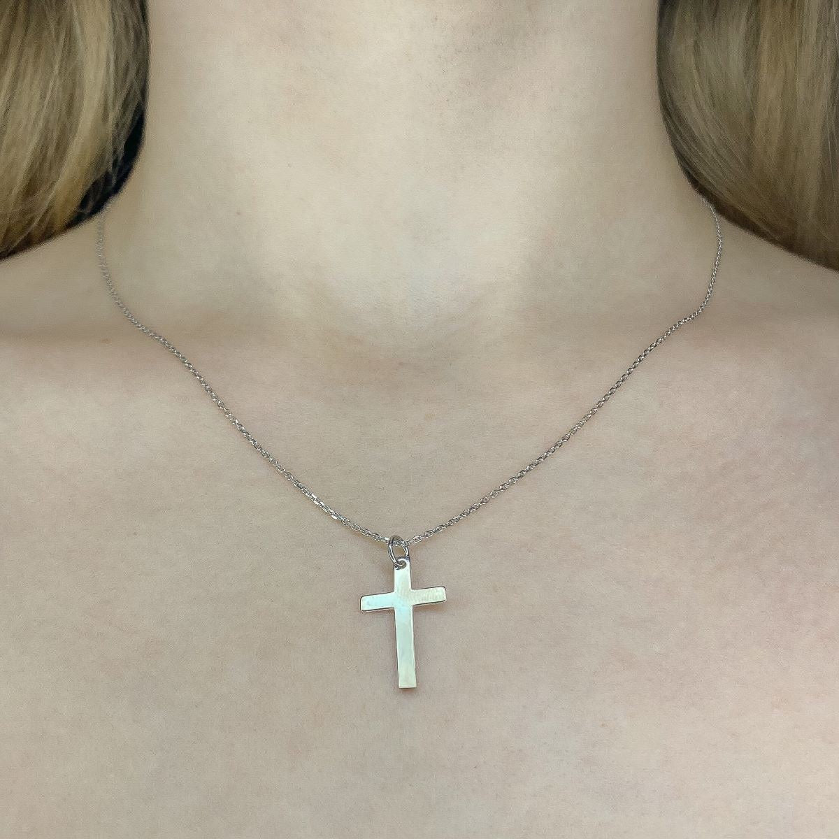 Sterling Silver Rhodium Plated Cross Necklace