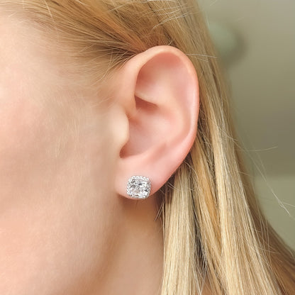 Sterling Silver Rhodium Plated CZ Cluster Studs