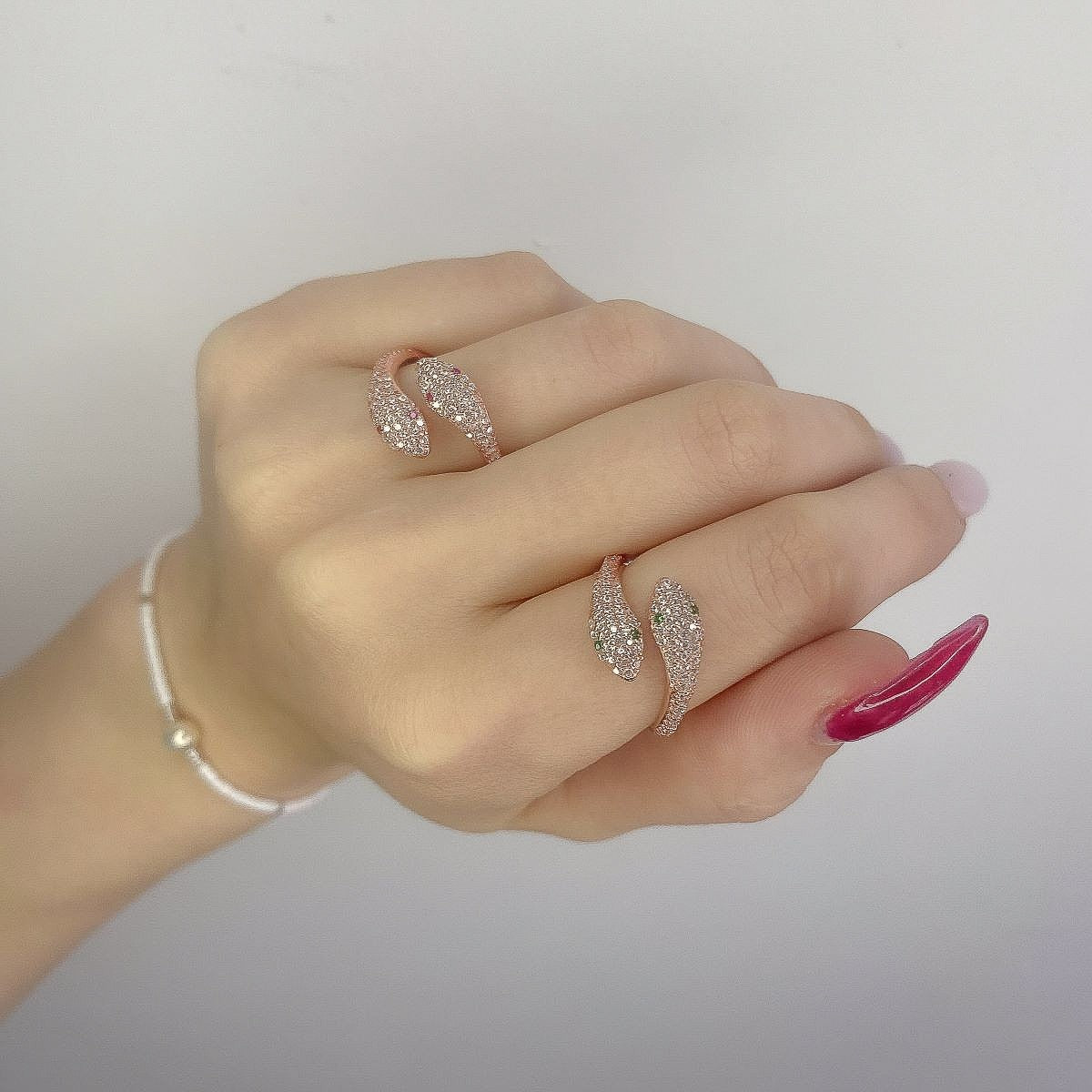 Sterling Silver Rose Gold Plated CZ Snake Ring