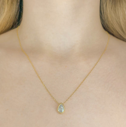 Sterling Silver Gold Plated CZ Teardrop Necklace