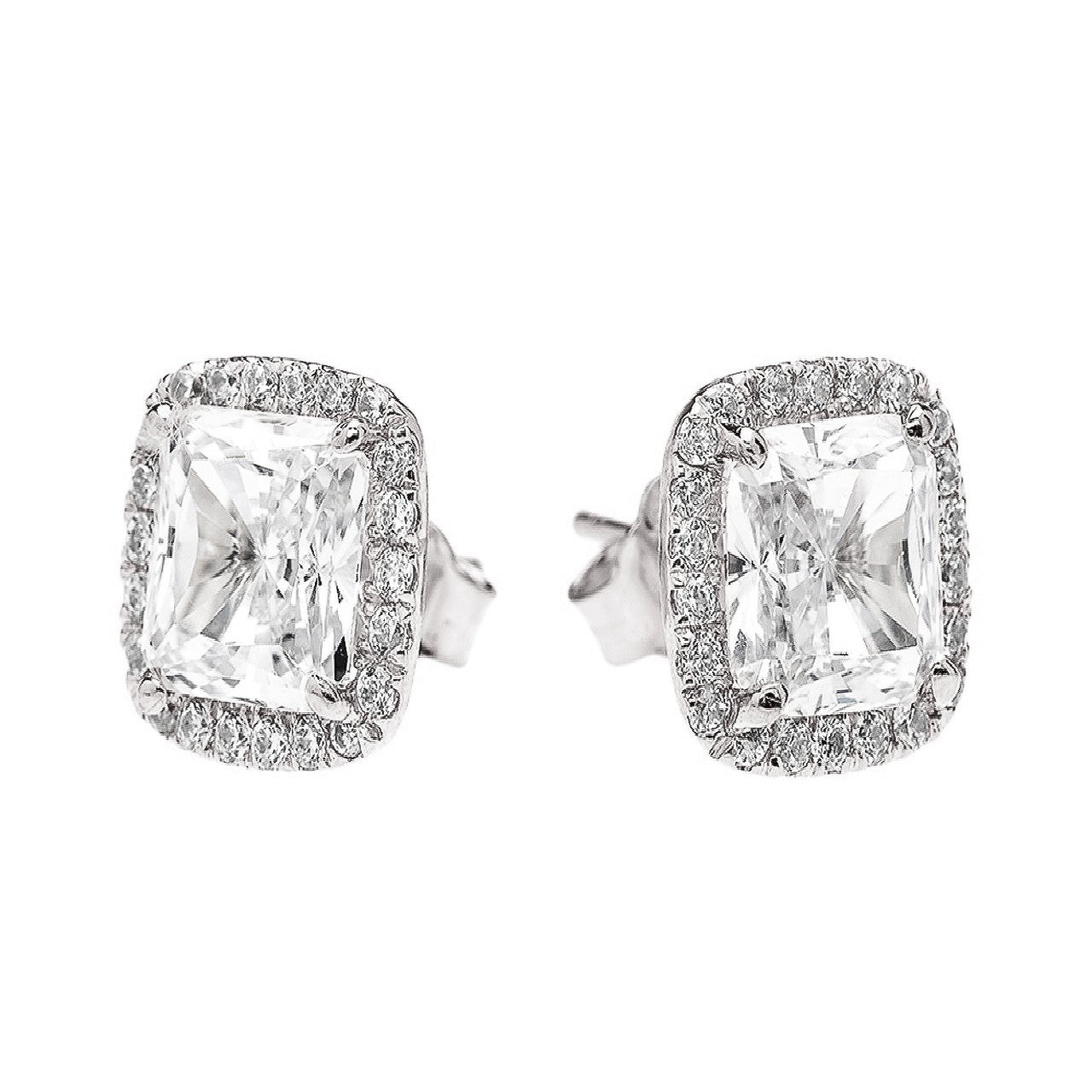 Sterling Silver Rhodium Plated CZ Cluster Studs