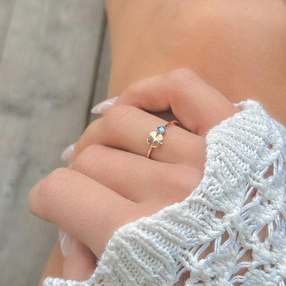 Sterling Silver Rose Gold Plated CZ Clover Ring