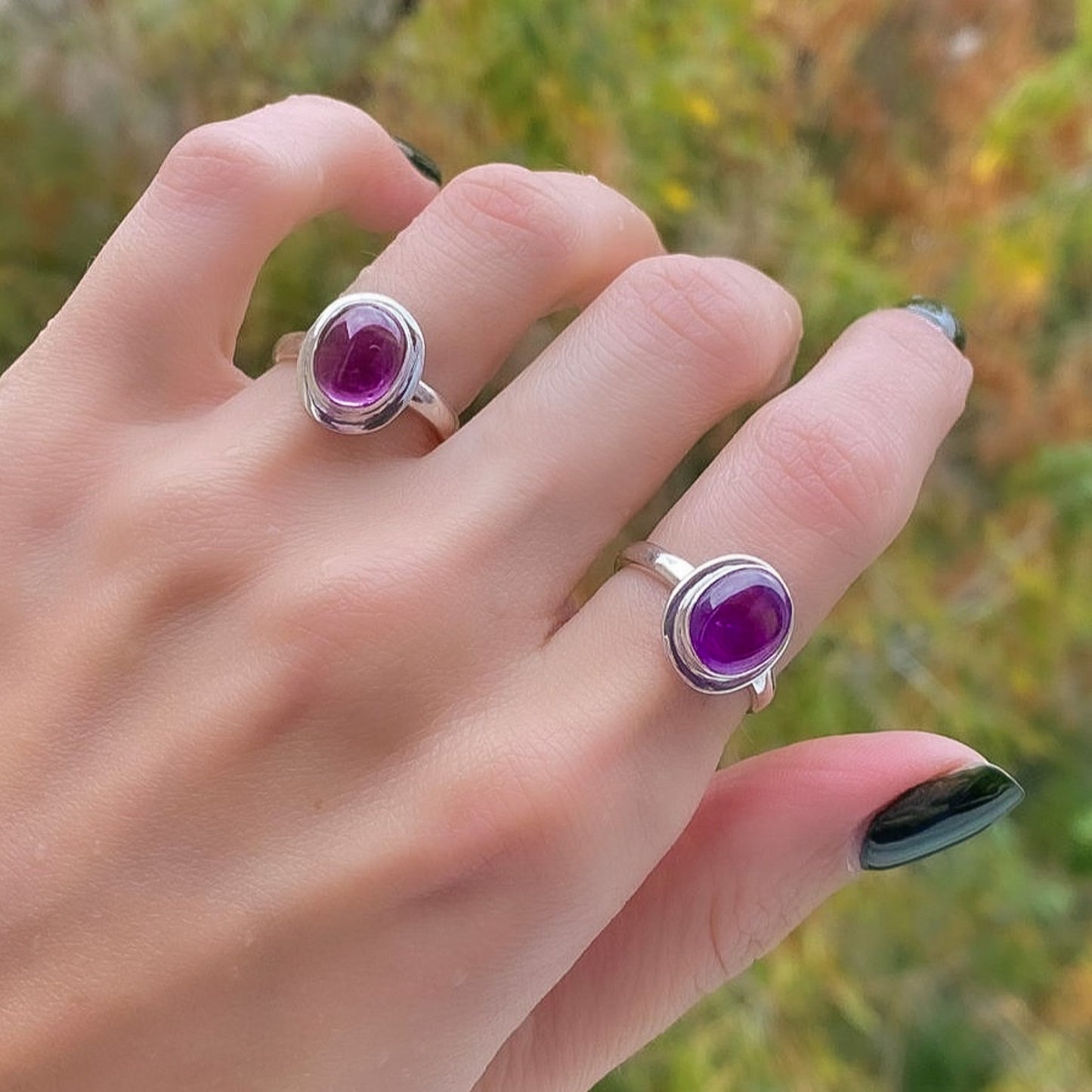 Amethyst stone silver ring