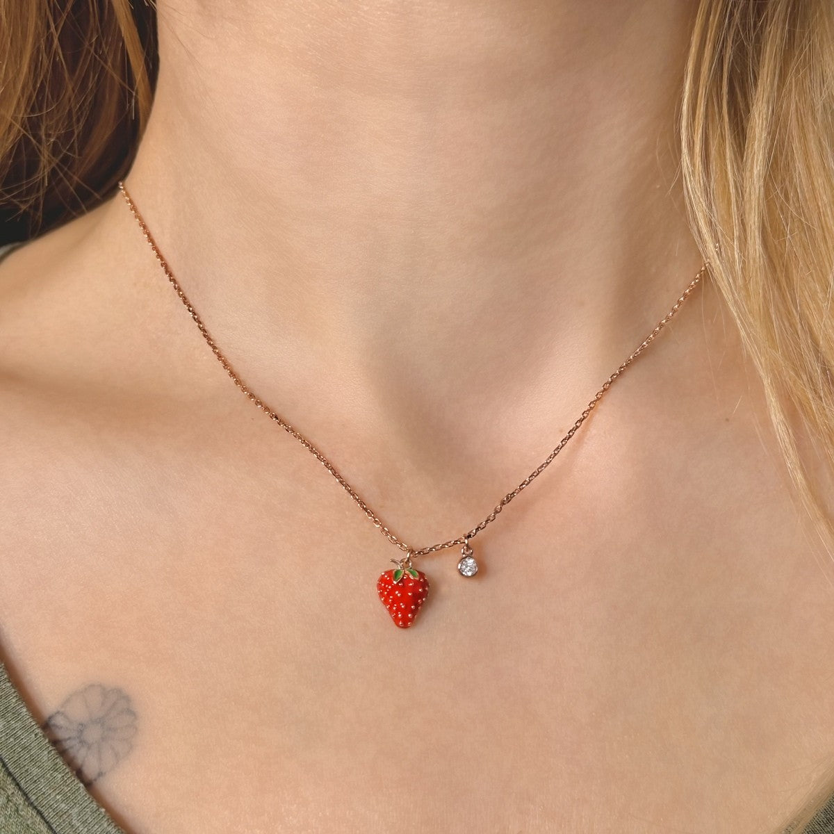 Sterling Silver Rose Gold Plated Strawberry Necklace