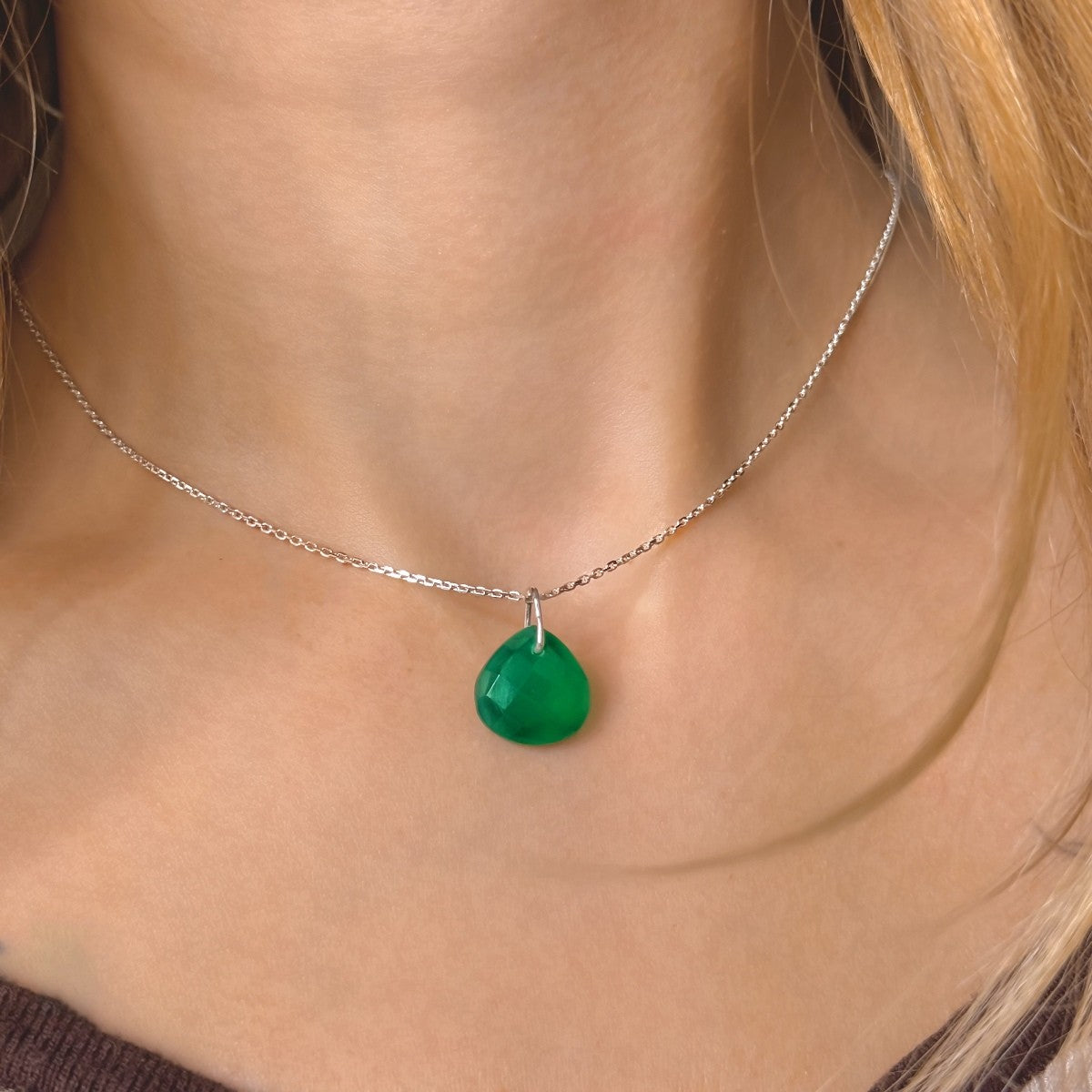 Sterling Silver Green Onyx Pendant Necklace