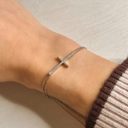 Sterling Silver Rhodium Plated Cross Bracelet