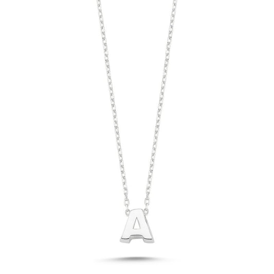 Sterling Silver Rhodium Plated "A" Pendant Necklace