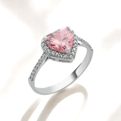 Silver Rhodium Plated CZ Heart Ring