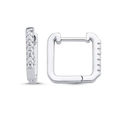 Sterling Silver Rhodium Plated Square CZ Hoops