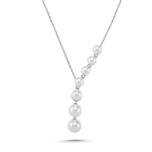 Sterling Silver Rhodium Plated Pearl Imitation Necklace