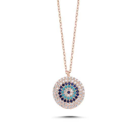 Sterling Silver Rose Gold Plated Evil Eye Necklace