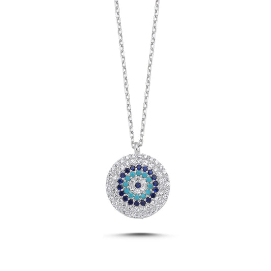 Sterling Silver Rhodium Plated Evil Eye Necklace