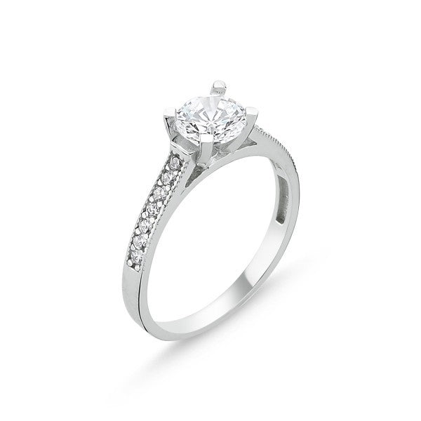 Sterling Silver Rhodium Plated CZ Crystal Ring