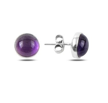 Sterling Silver Round Amethyst Studs