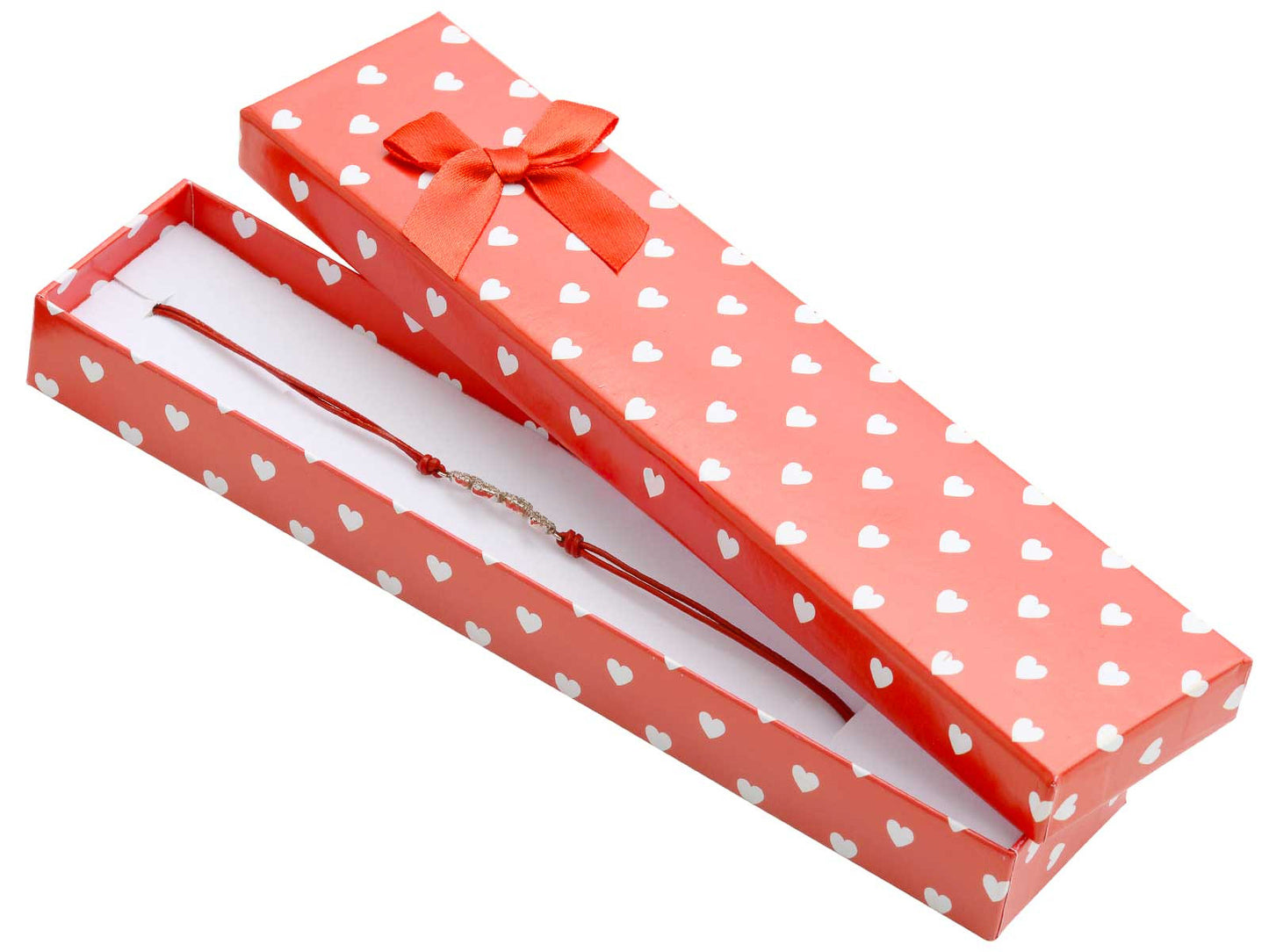 Įvairių spalvų pailgos dėžutės grandinėlėms ar apyrankėms