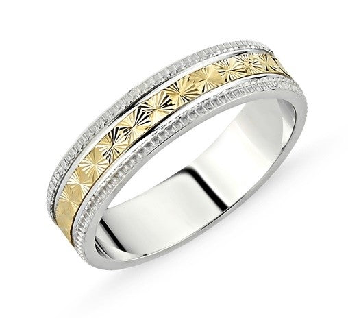 Sterling Silver Rhodium & Gold Plated 5 mm Band Ring