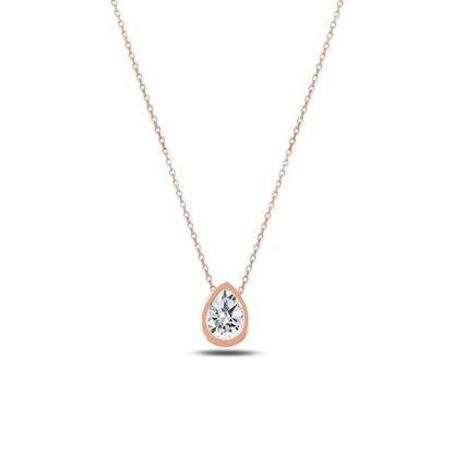 Sterling Silver Rose Gold Plated CZ Teardrop Necklace