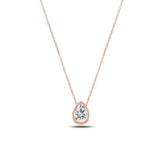 Sterling Silver Rose Gold Plated CZ Teardrop Necklace