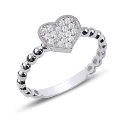 Sterling Silver Rhodium Plated Heart Ring