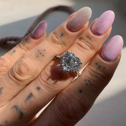 Sterling Silver Rhodium Plated CZ Heart Ring