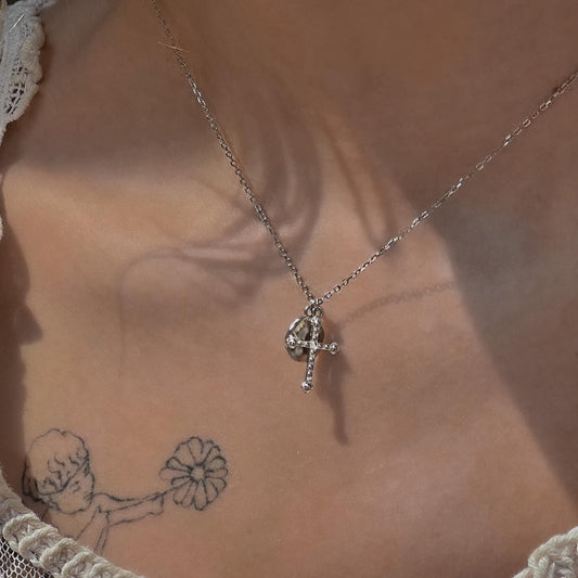 Sterling Silver Rhodium Plated Cross Necklace