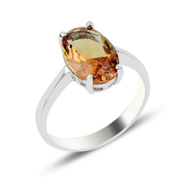 Silver Rhodium Plated Oval Zultanite Ring