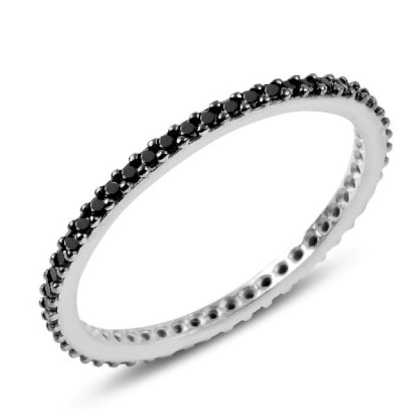 Silver Rhodium Plated 1 mm CZ Band Ring