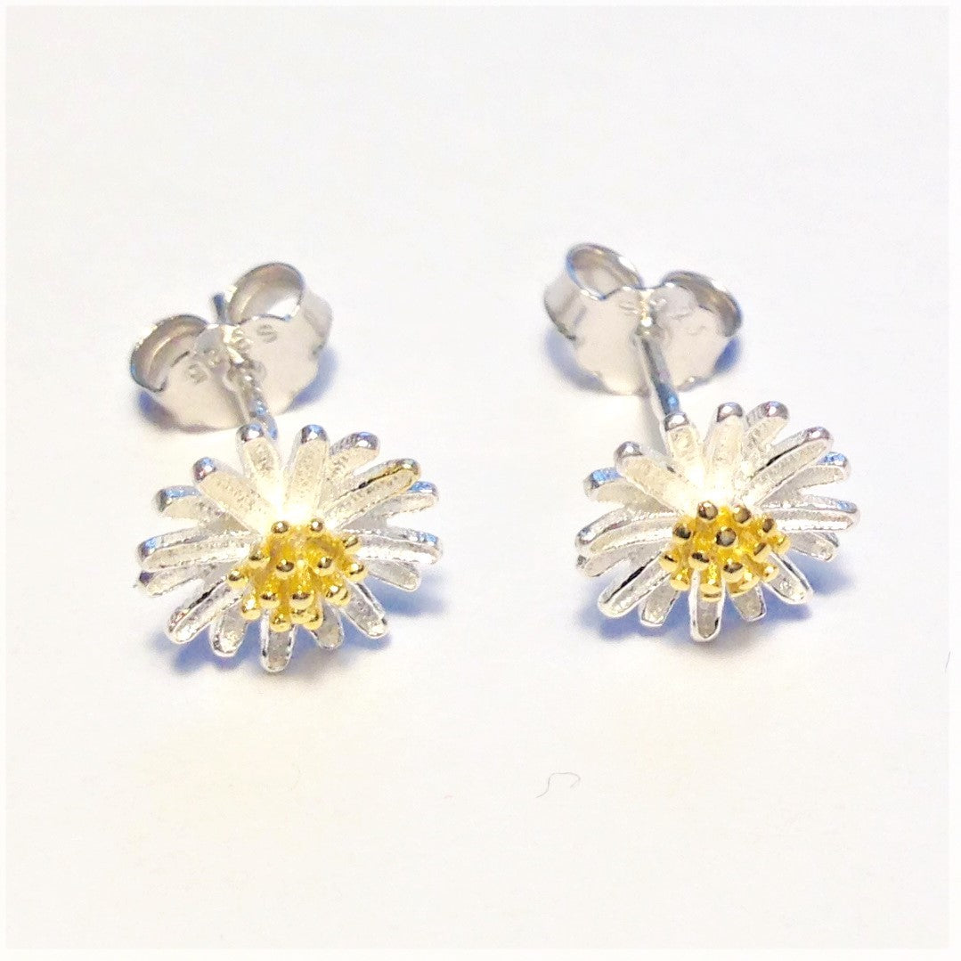 Silver earrings Sidabriniai paauksuoti auskarai DAISY