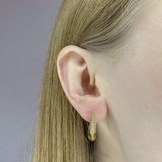 Sterling Silver Gold Plated Oval Hoops with CZ