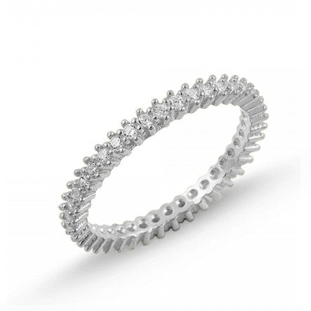 Sterling Silver Rhodium Plated 2 mm CZ Band Ring