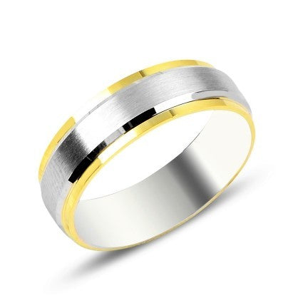 Sterling Silver Rhodium & Gold Plated 6 mm Band Ring