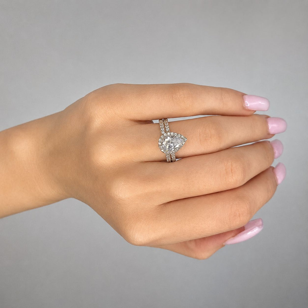 Sterling Silver Rhodium Plated CZ Double Band Ring