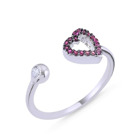 Sterling Silver Rhodium Plated CZ Heart Ring