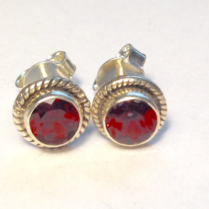 Sterling Silver Round Garnet Studs