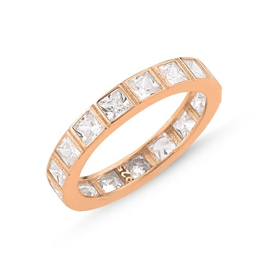 Sterling Silver Rose Gold Plated Square CZ Band Ring