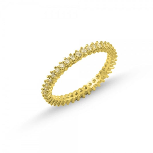 Sterling Silver Gold Plated 2 mm CZ Band Ring