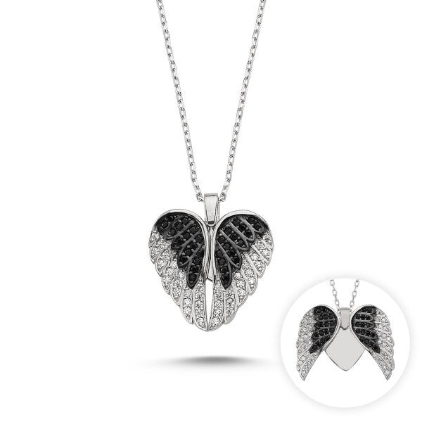 Sterling Silver Rhodium Plated "Wings & Heart" Necklace