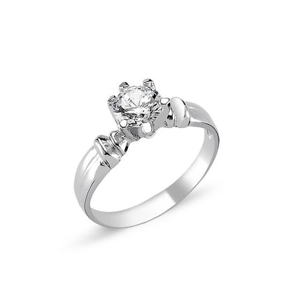 Sterling Silver Rhodium Plated CZ Crystal Ring