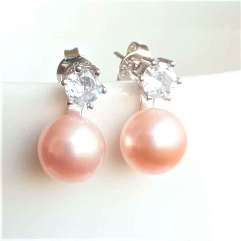 Sterling Silver Pearl & CZ Stud Earrings