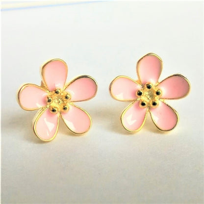 Sterling Silver Gold Plated Enamel Flower Studs