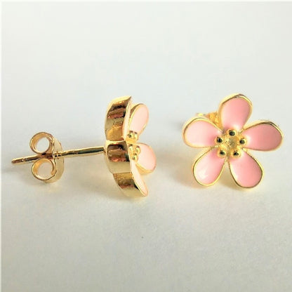 Sterling Silver Gold Plated Enamel Flower Studs